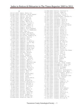 Index to Notices & Obituaries in The Times-Reporter 2003 to 2011