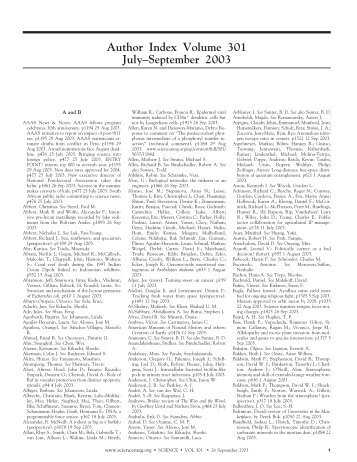 Author Index Volume 301 July–September 2003 - Science