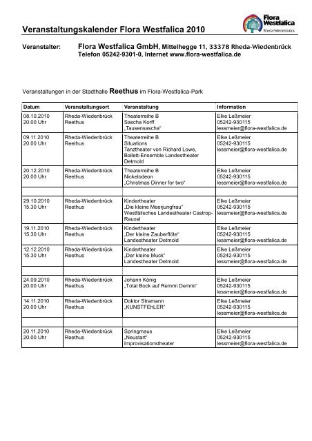 Veranstaltungskalender Flora Westfalica 2010 - EGHN