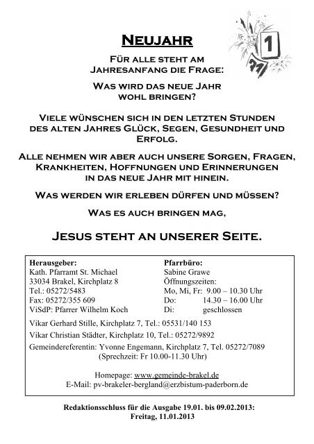 Pfarrnachrichten 22.12.2012 bis 19.01.2013