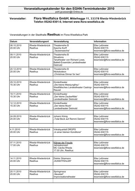 Vorlage Termine Veranstaltungskalender EGHN 2010