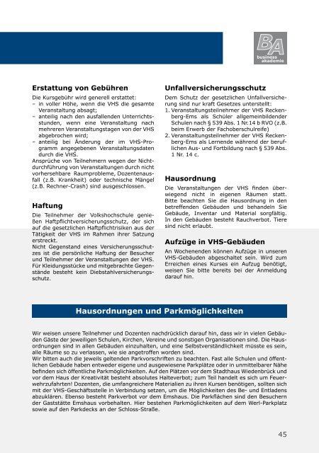 Business-Akademie - Volkshochschule Reckenberg-Ems