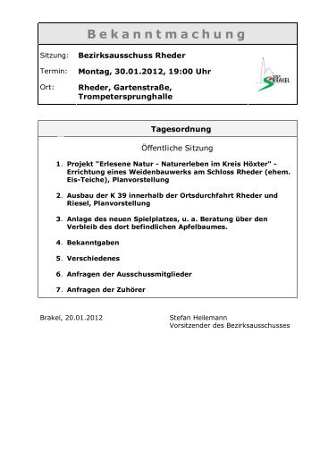 Bekanntmachungen vom 26. Januar 2012 (ca. 210 KB - Stadt Brakel