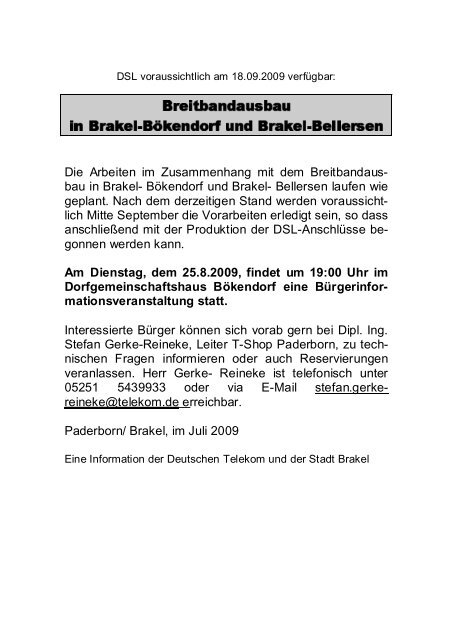 Bekanntmachungen vom 13. August 2009 (ca. 374 KB - Stadt Brakel