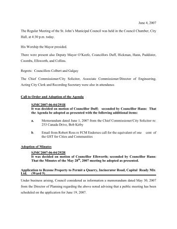 Council Minutes Monday, June 4, 2007 - City of St. John's