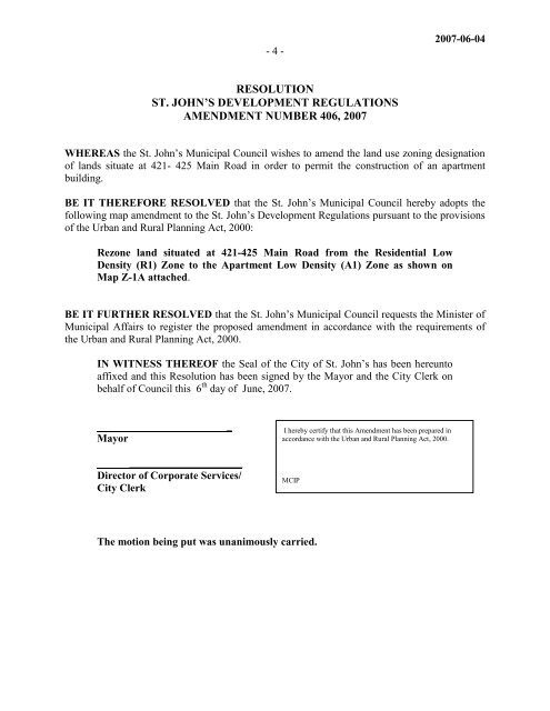 Council Minutes Monday, June 4, 2007 - City of St. John's