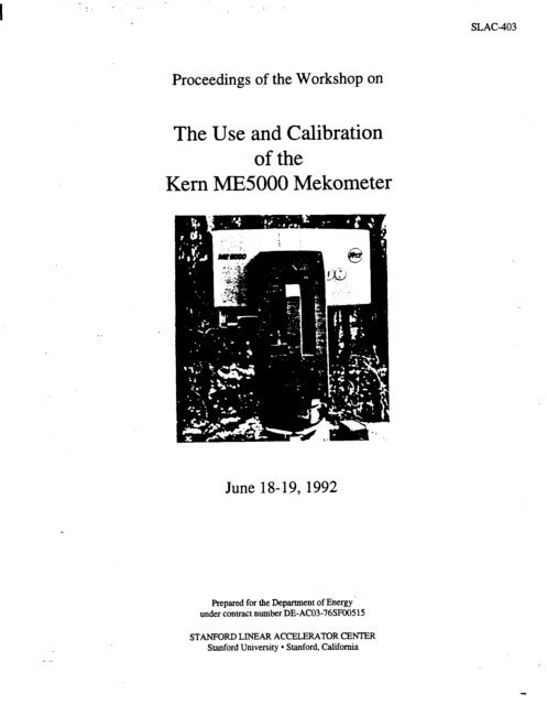 The Use and Calibration of the Kern ME5000 Mekometer - SLAC ...