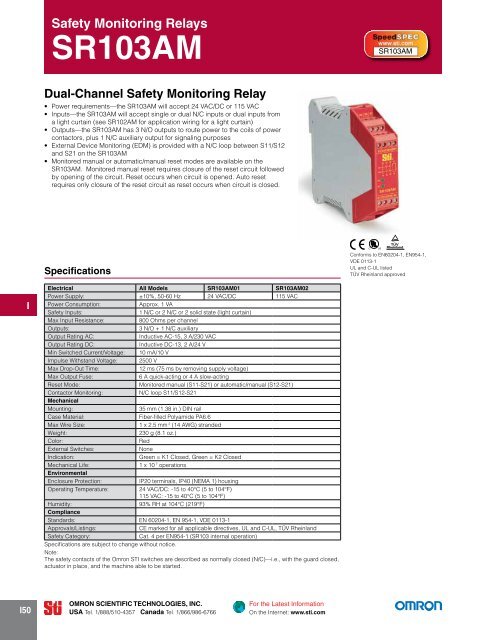 Safety monitoring relays Sr103Am - OMRON