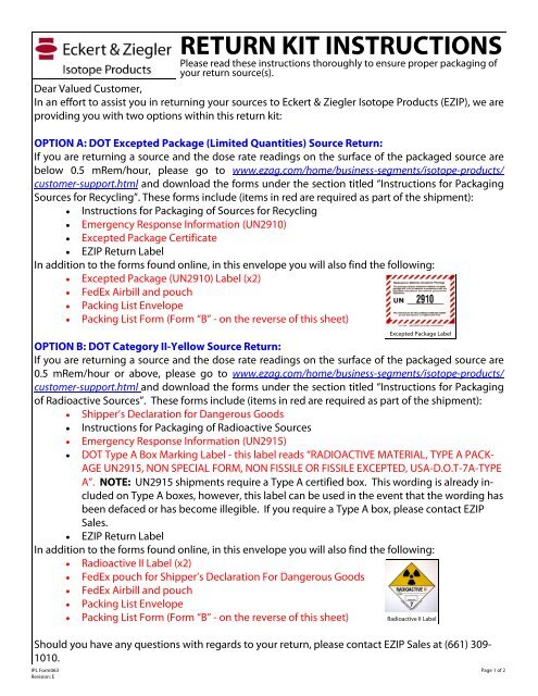 IPL Form063 Rev E - Return Packing LIst - Eckert & Ziegler