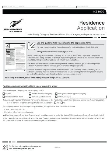 Residence Application (INZ 1000) - Immigration New Zealand