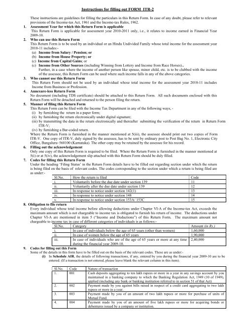 Instructions for filling out FORM ITR-2 - Income Tax Department