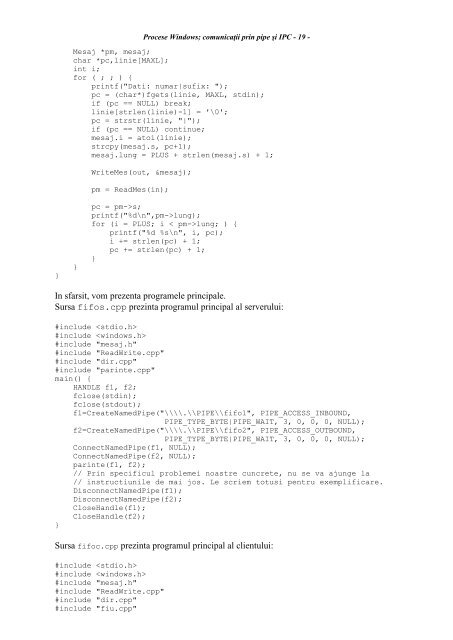 1. Procese Windows; comunicaţii prin pipe şi IPC 2