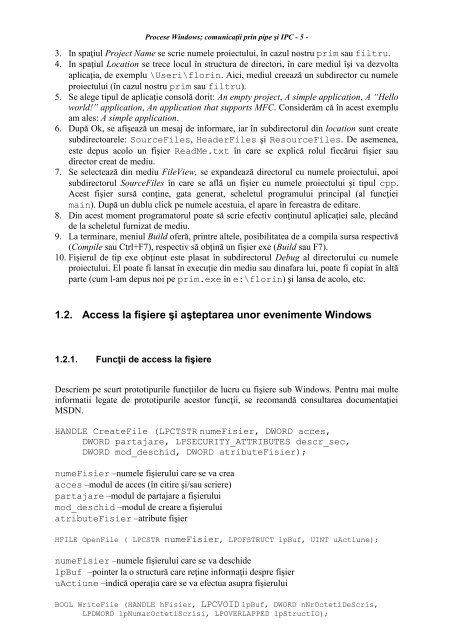 1. Procese Windows; comunicaţii prin pipe şi IPC 2