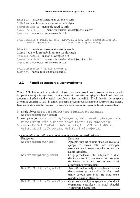 1. Procese Windows; comunicaţii prin pipe şi IPC 2