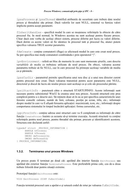 1. Procese Windows; comunicaţii prin pipe şi IPC 2