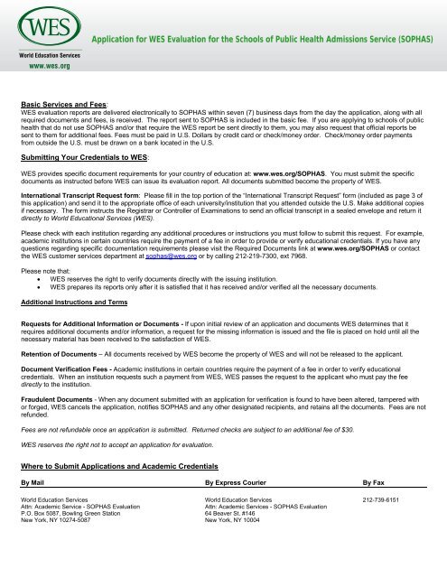 Wes Sophas Application Form World Education Services