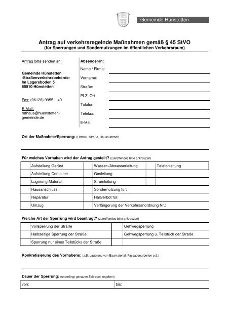 Antrag Auf Anordnung Verkehrsregelnder Massnahmen Nach 45 Stvo