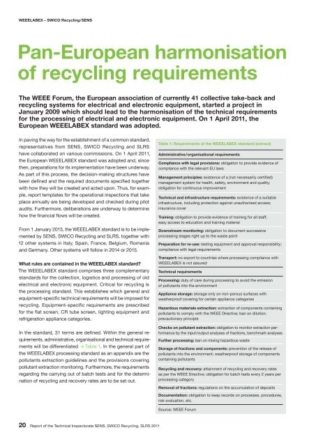 Report of the Technical Inspectorate SENS, SWICO Recycling, SLRS