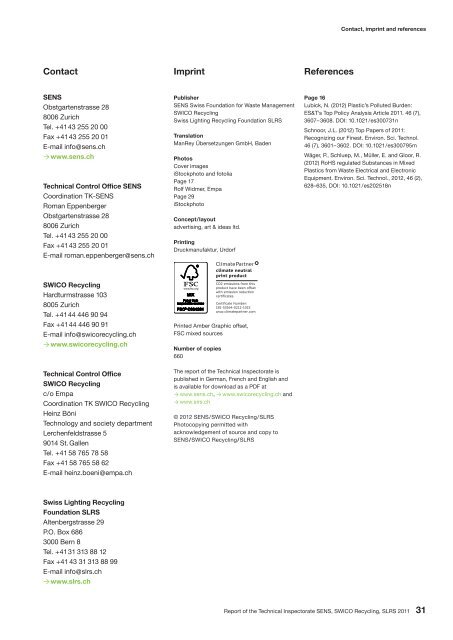 Report of the Technical Inspectorate SENS, SWICO Recycling, SLRS