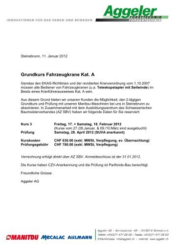 Grundkurs Fahrzeugkrane Kat. A - Aggeler AG