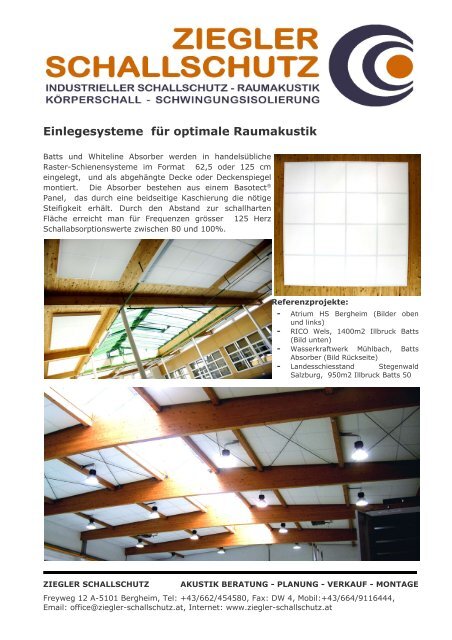 Einlegesysteme für optimale Raumakustik - Ziegler Schallschutz