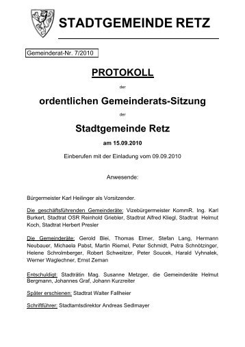 GR-Sitzungsprotokoll 7/2010, PDF - Retz