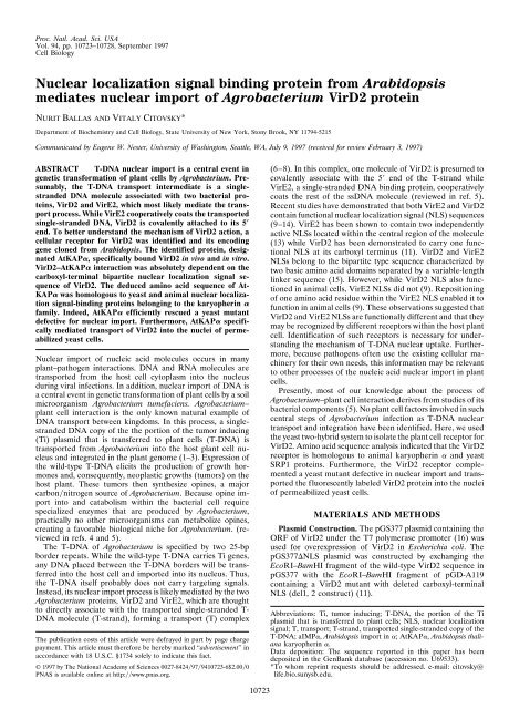 Nuclear localization signal binding protein from Arabidopsis ...