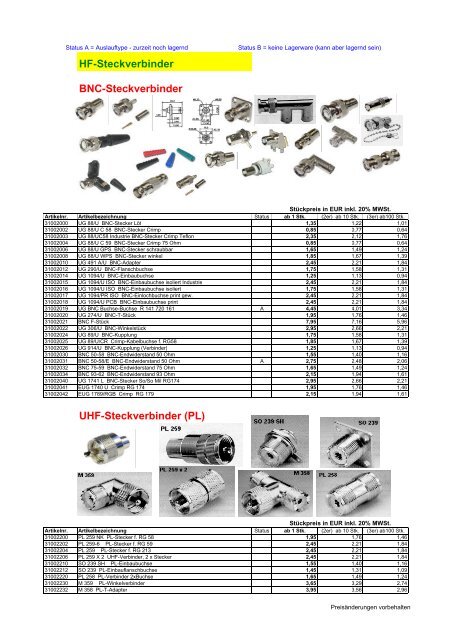 HF-Steckverbinder BNC-Steckverbinder UHF ... - Riedl Electronic