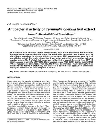 Antibacterial activity of Terminalia chebula fruit extract - Academic ...