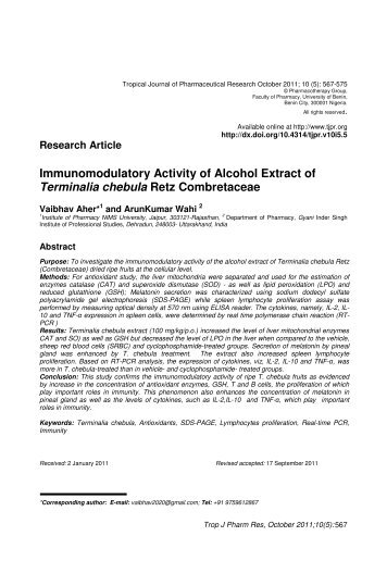 Immunomodulatory Activity of Alcohol Extract of Terminalia chebula ...