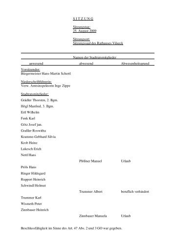 Protokoll zur Sitzung des Stadtrats vom 25.08.2009 - bei der Stadt ...