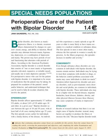 Perioperative Care of the Patient with Bipolar Disorder ... - AORN