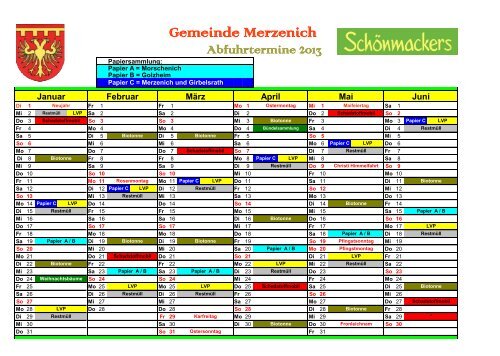 Abfallkalender 2013 - Gemeinde Merzenich