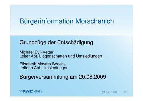 Präsentation "Entschädigung" RWE - Gemeinde Merzenich