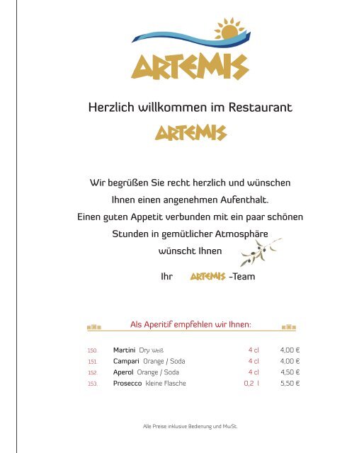 Speisekarte - Restaurant Artemis