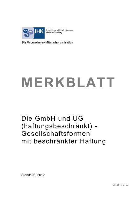 GmbH und UG - IHK Gießen Friedberg
