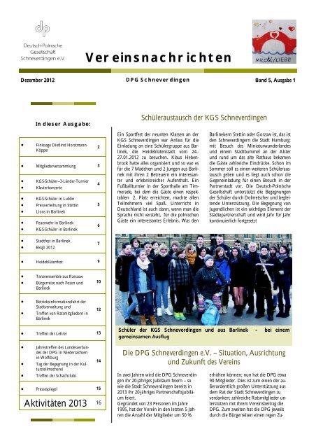 Vereinsnachrichten Deutsch Polnische Gesellschaft Schneverdingen