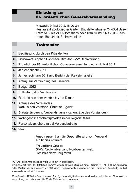 Generalversammlung 2012 86. Jahresbericht und Jahresrechnung ...