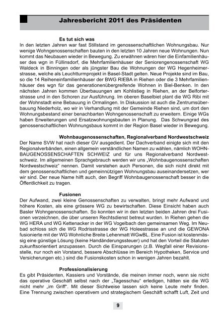 Generalversammlung 2012 86. Jahresbericht und Jahresrechnung ...