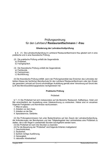 Prüfungsordnung für den Lehrberuf Restaurantfachmann ... - JobTour