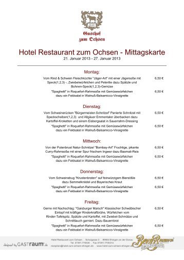 Hotel Restaurant zum Ochsen - Mittagskarte - GastRaum