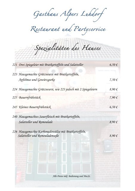 Gasthaus Alpers Luhdorf Restaurant und Partyservice Spezialitäten ...