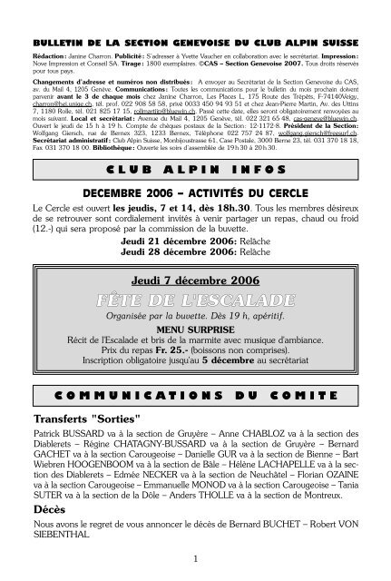 FÊTE DE L'ESCALADE - Section genevoise du Club alpin Suisse