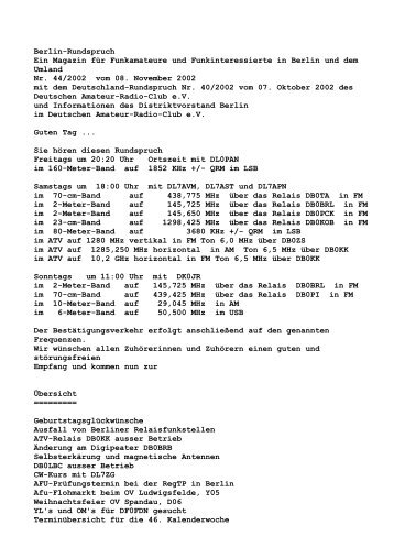 Distrikt - Rundspruch vom 08.11. 2002