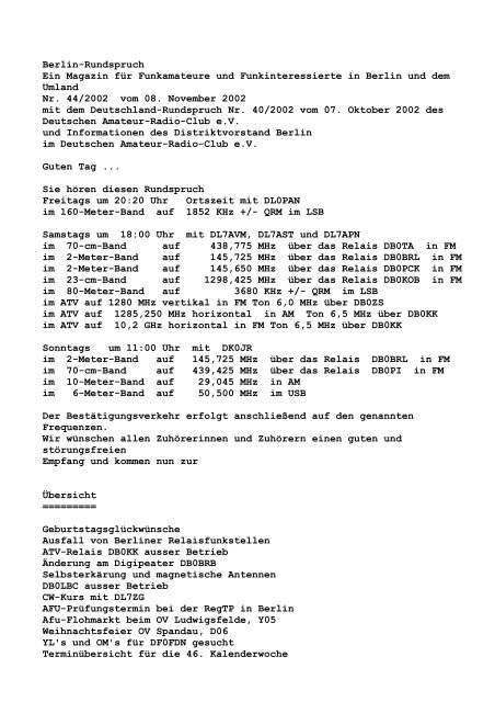 Distrikt - Rundspruch vom 08.11. 2002