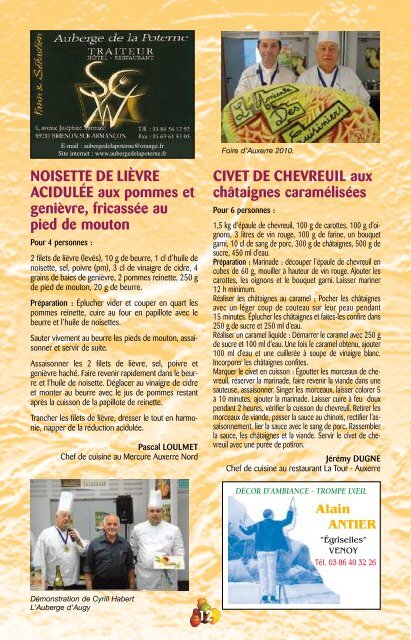 Les recettes de nos chefs 2011 - Amicale des cuisiniers de l'Yonne