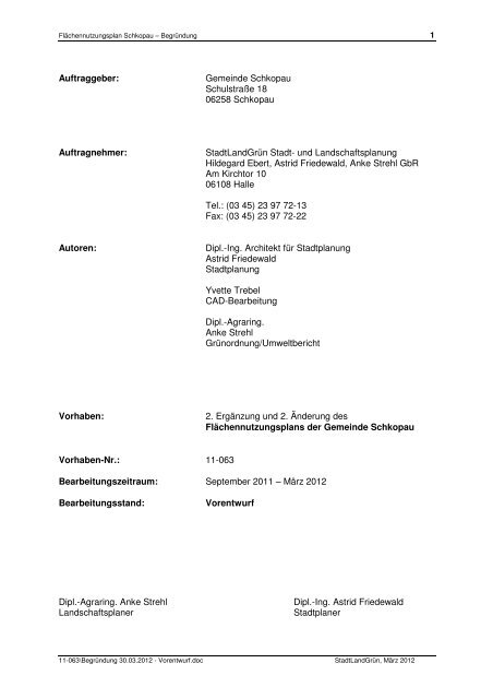 Begruendung 30.03.2012 - Vorentwurf - Gemeinde Schkopau
