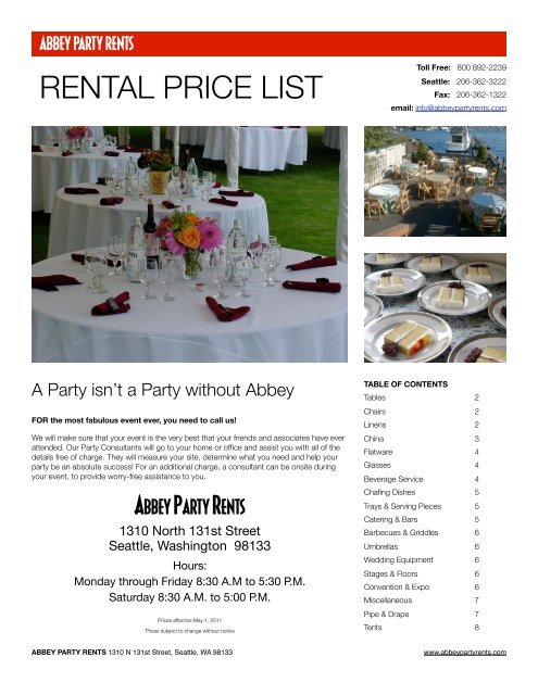 table rental prices