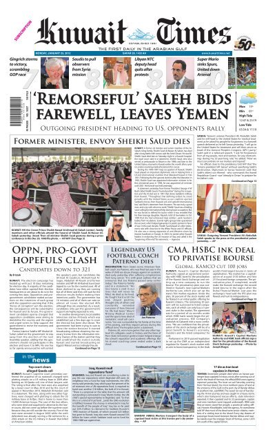 Remorseful' Saleh bids farewell, leaves Yemen - Kuwait Times