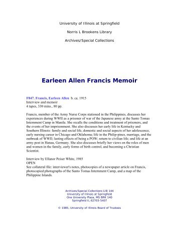 Earleen Allen Francis Memoir - University of Illinois Springfield